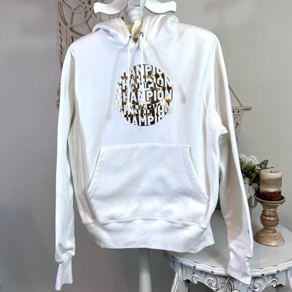 Champion Tops - Champion hoodie white with gold emblem women's Sz  Small  #159